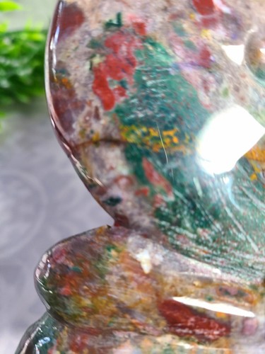 Beautiful 5" 258g A+ Colorful Ocean Jasper Crescent Moon Face OJ Crystal Carving - Picture 9 of 14