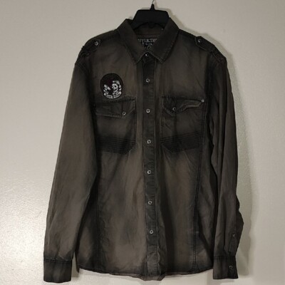 Affliction Black Ghost Green Live Fast Skull Wings Button Up/down Men Shirt