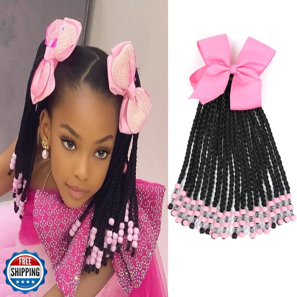 Kids Ponytail Extension With Beads Box Braids Hair Extensions For Kiddie Synt