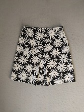 VTG Talbots Womens Skirt 4 Black White Floral Cotton Flat Front Side Zip