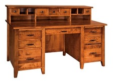 Amish Shaker Computer File Desk with Hutch Topper Solid Wood USA