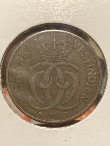 1905 danish west indies 2 cents 10 bit World Copper Coin - Picture 2 of 3