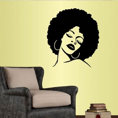 Vinyl Decal Beautiful Woman with Afro Hair Closed Eyes Beauty Salon Sticker 1756