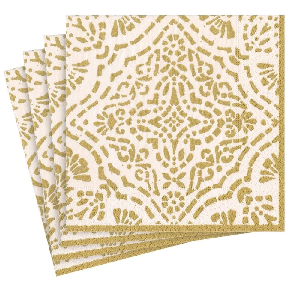 Caspari Paper Linen Dinner Napkins, Annika in Ivory & Gold - 2 Packs (17301DG) - Image 2 of 4