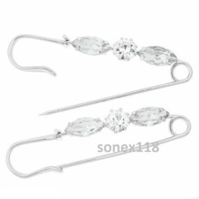 2xSilberfarbe Strass Schmucknadel Sicherheitsnadel Brosche 6.5x1.5cm