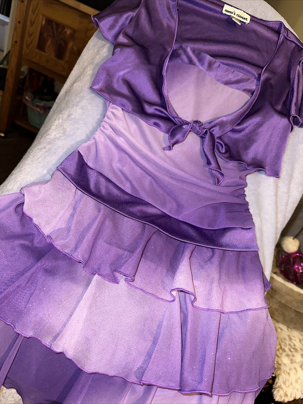 AMY’S CLOSET PURPLE SILKY RUFFLED GLITTERY DRESS SZ 8