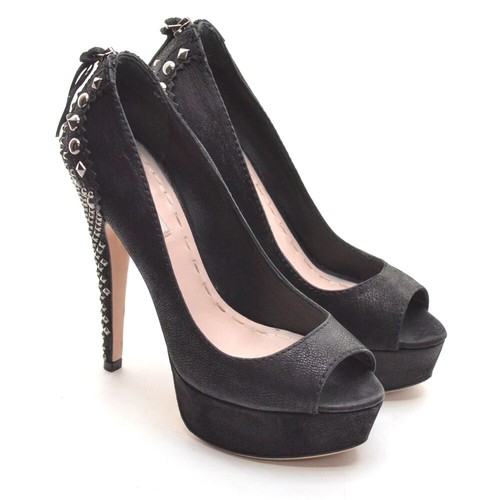 Damen Miu Miu by Prada Nieten Plateau Pumps 38 / 8 Schwarz Leder Absatz Schuhe