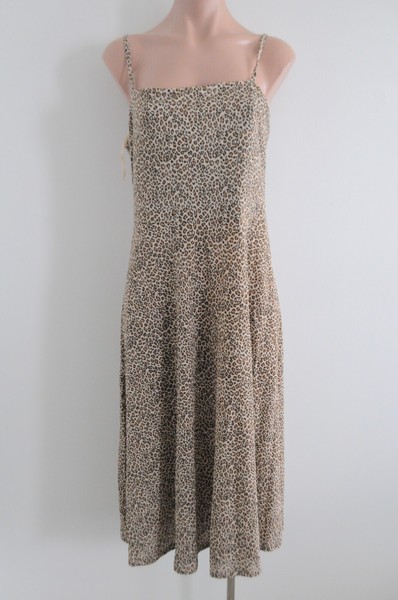 Sportsgirl Slip Dress Womens Medium brown Leopard Sleeveless Midi stretch