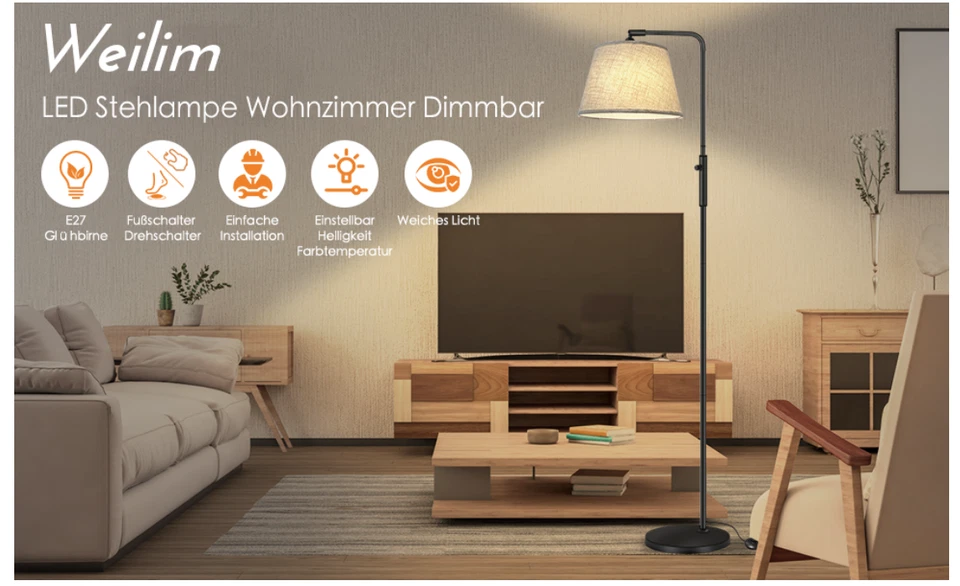 LED Stehlampe Stehleuchte Design Leselampe Standleuchte Wohnzimmer, Dimmbar - Bild 2 von 4