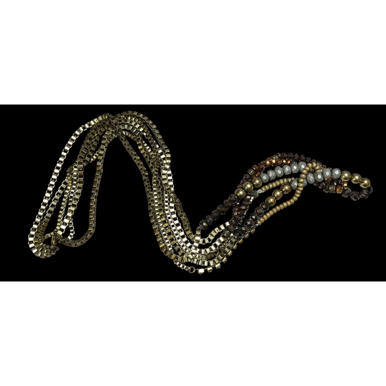 Multilayer Glam Box Link Beaded Statement Necklace - image 3