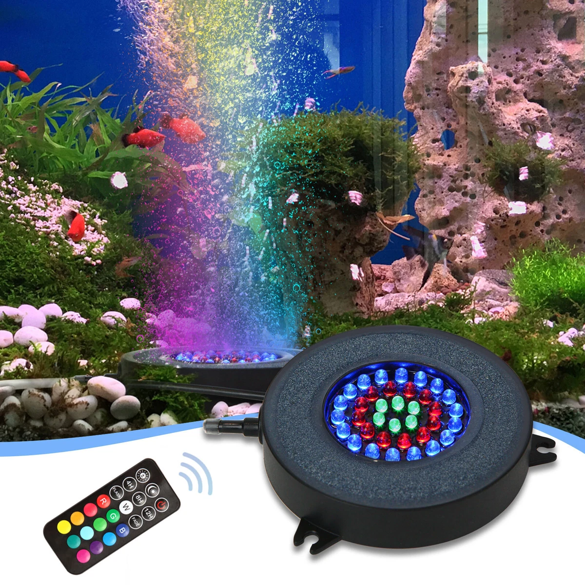 halstørklæde Koncession Stipendium Air Stone Disk Aquarium Bubble LED Light 13 Color Changing Fish Tank Lights  Lamp | eBay