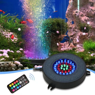 ABESTSTUDIO Air Stone Disk Aquarium Bubble LED Light 13 Color Changing Fish Tank Lights Lamp