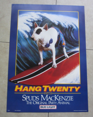 Old Vintage 1986 SPUDS MacKenzie SURFING DOG - Bud Light BEER