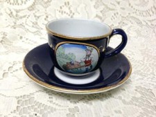 Antique, Rare, German Cobalt Blue Enamelware, 2pc Childs Cup and Saucer B 