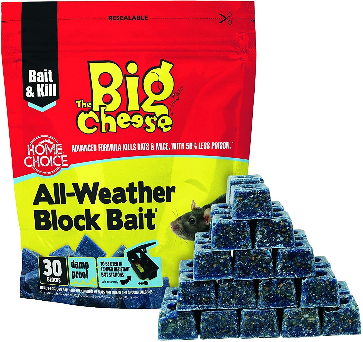 Big Cheese 30 x 10g Rat Poison Bait Mouse Killer AllWeather Block Bait