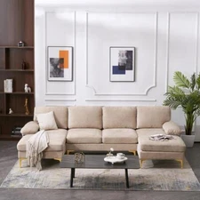 4 Seater U Shape Sectional Sofa Set with Two Chaise Living Room Furniture Couch