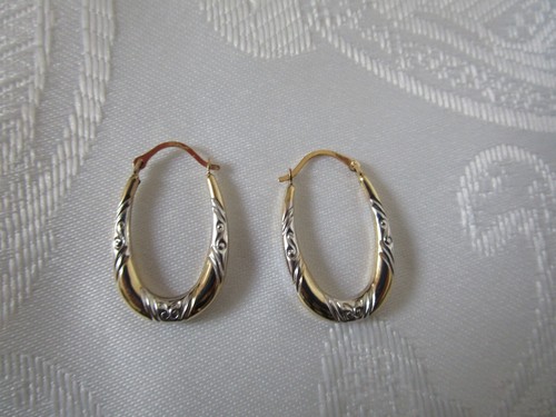 10K Gold Hoop Earrings Two Tone Gold Pierced Marked NIB - Picture 3 of 10