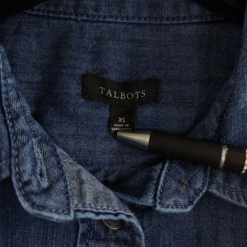 Talbots Shirt Womens XS Blue Denim Long Sleeve Button Up Tunic Cotton Casual - Picture 3 of 10
