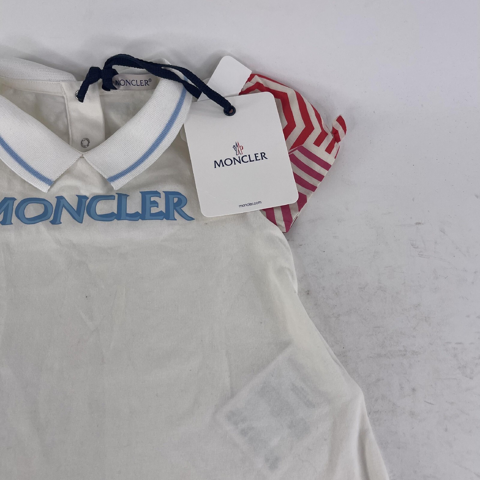 MONCLER infant  JR Logo lettering baby dress Size 2 Baby 2T Snap White shirt  thumbnail 5