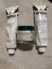  2 PRORASO White Shaving Cream Tube Oatmeal Extract,Green Tea 1 Pre-Shaving Set