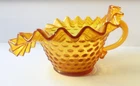Vintage Fenton Amber Jack-In-The-Pulpit Hobnail Basket with handle