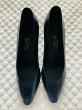 GUCCI Vintage Navy Blue Leather Pumps 3 Heel Sz 38 / 8AA Made In Italy