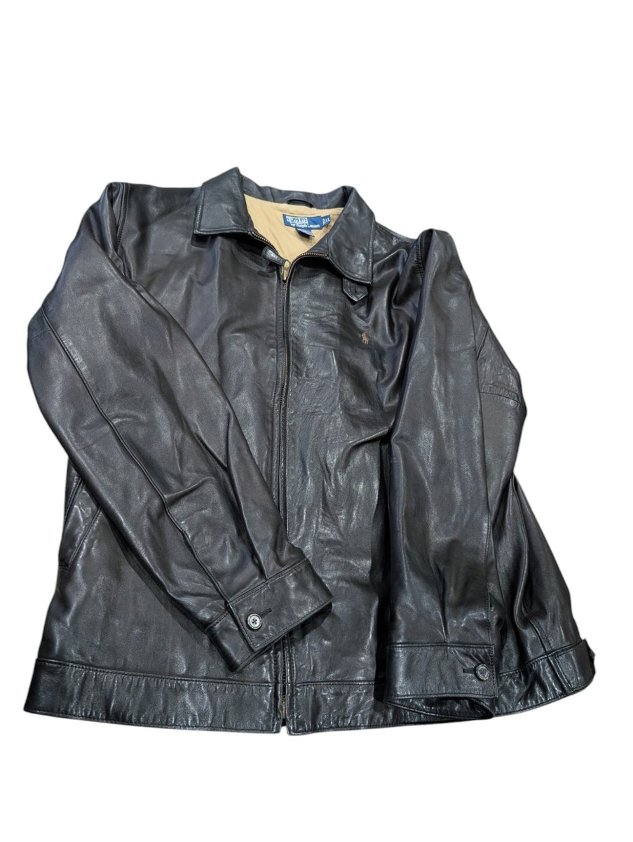 Polo Dark Brown Leather Jacket Mens Size L Full Zip -Soft Leather