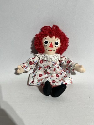 Vintage Raggedy Ann Cloth Doll Red Yarn Hair Floral Dress Folk Toy