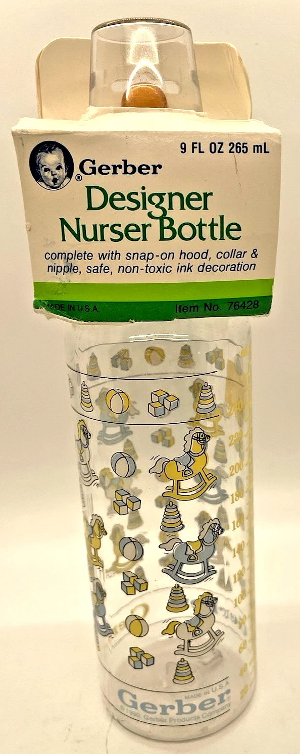 Gerber Designer Nurser Bottle baby 9oz rocking horse toys clear VTG Vintage 1989