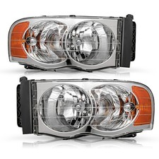 Pair Headlights For 2002-2005 Dodge Ram 1500 2500 3500 Chrome Amber Headlamps Pair Headlights For 2002-2005 Dodge Ram 1500 2500 3500 Chrome Amber Headlamps