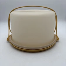 Vtg 3 pc Tupperware 10" Round Harvest Gold Cake Carrier w/Handle 684-8 683-8