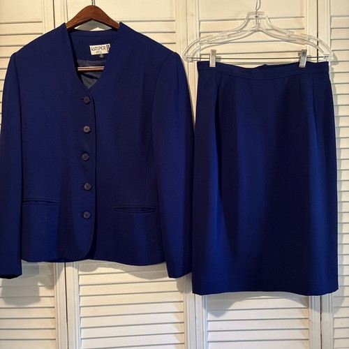 KASPER ASL Blue 2-Pc Skirt & Jacket Suit Size 10 Career Workwear. - Afbeelding 1 van 7
