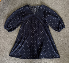 Papaya Navy & White Polka Dot V-Neck Puff Sleeve A-Line Dress 10