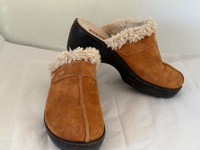 CROCS Women's Size 7 Slip On Faux Fur Faux Suede Heeled Mules Clogs