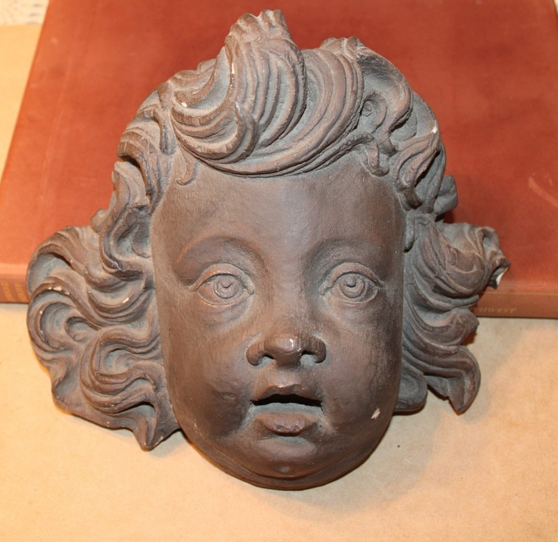 19th Century Wood & Plaster Cherub Head from Italy Church.