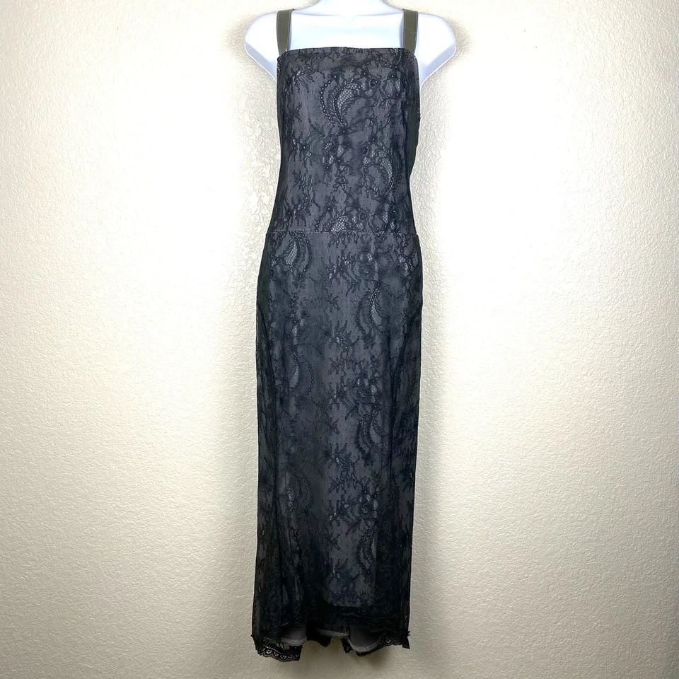 Vestido De Colección Y2K 6 Negro Encaje Cuadrado Recorte Espalda Hecho en EE. UU. Capricho Hada Oscura Foto 3 de 4