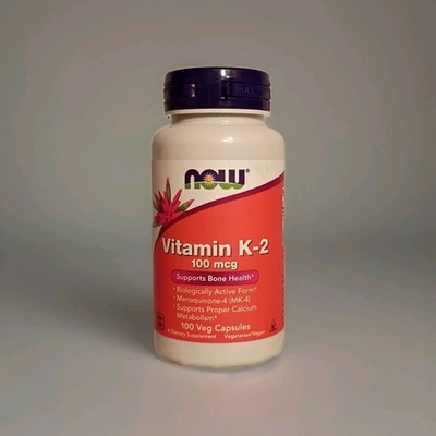 NOW Vitamin K-2 100mcg Supports Bone Health 100 Veggie Capsules Vegan 07/2027