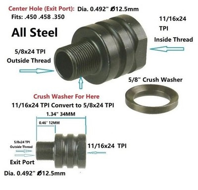 Steel 11/16X20 Female Thread Convert To 5/8X24 Male Thread Muzzle Brake Adapter