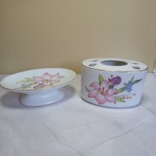 Vintage Lily Bathroom Set Soap Dish Toothbrush Holder Cup 2pc