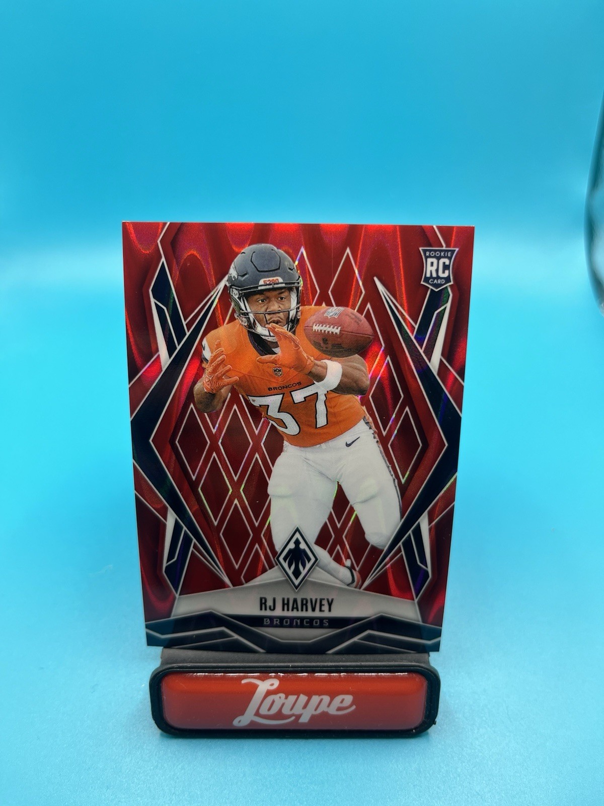 RJ Harvey 2025 Panini Phoenix Red Seismic RC 62/99 #176 Denver Broncos