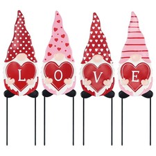 Valentines Day Decorations Outdoor, 4 Pcs Metal Gnomes Decorative Garden Stak...