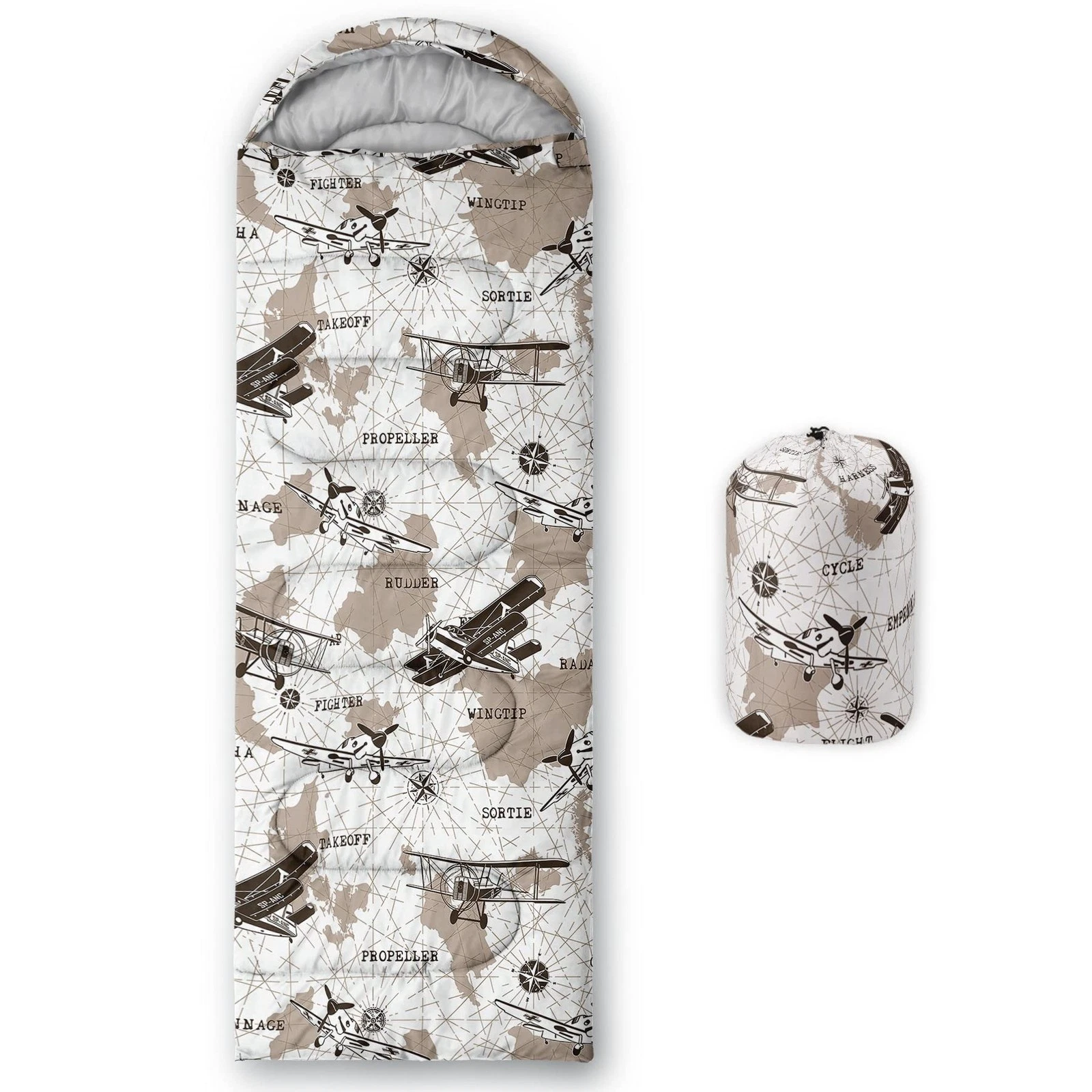 Kids Sleeping Bag for Boys,Retro Airplane Map Print-Lightweight Warm Portable...