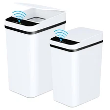 Bathroom Trash Cans with Lid 2 Pack Touchless Automatic Motion Sensor 2.2 Gal...