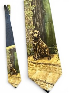 Vintage 100% Silk Dog Art Novelty Necktie Made in USA Scenic Print Mens Tie 58”
