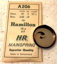 VINTAGE POCKET WATCH MAIN SPRING MAINSPRING HAMILTON SIZE 16 16S S16 NOS A206