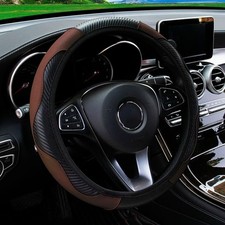 Car Steering Wheel Cover Red Black Leather Anti-slip For 1538cm Carbon Fiber