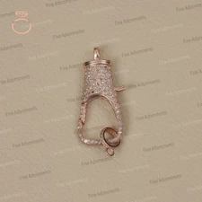 Double Sided Pave Diamond Lock Charm 925 Silver Rose Gold Plating Clasp Finding