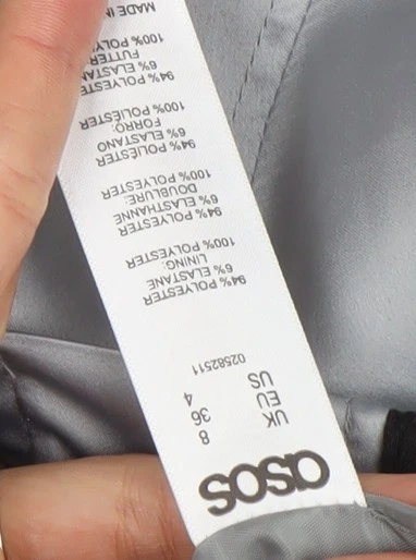 ASOS Womens Silver Bomber Jacket Size 8 Regular Fit Zip Satin - Image 4 of 4