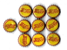 Lot 10 Vintage Cork Lined War Time Yellow 2 Dot Pepsi Cola Bottle Caps