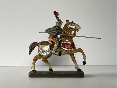 Antique Elastolin Composition Mounted Knight on Horseback